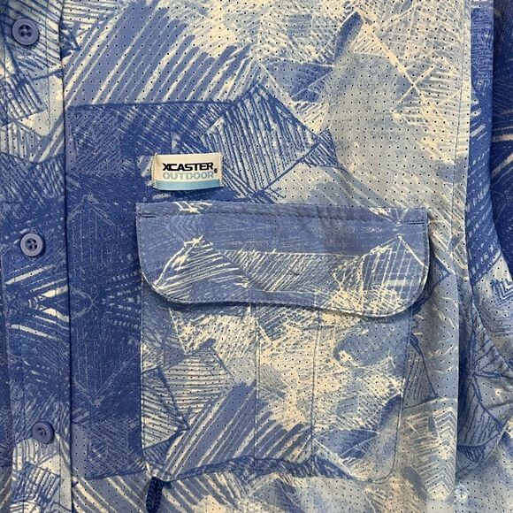 XCaster | Men's Outdoor Blue White Button Down Fishing Button Down Shirt L - Picture 9 of 9